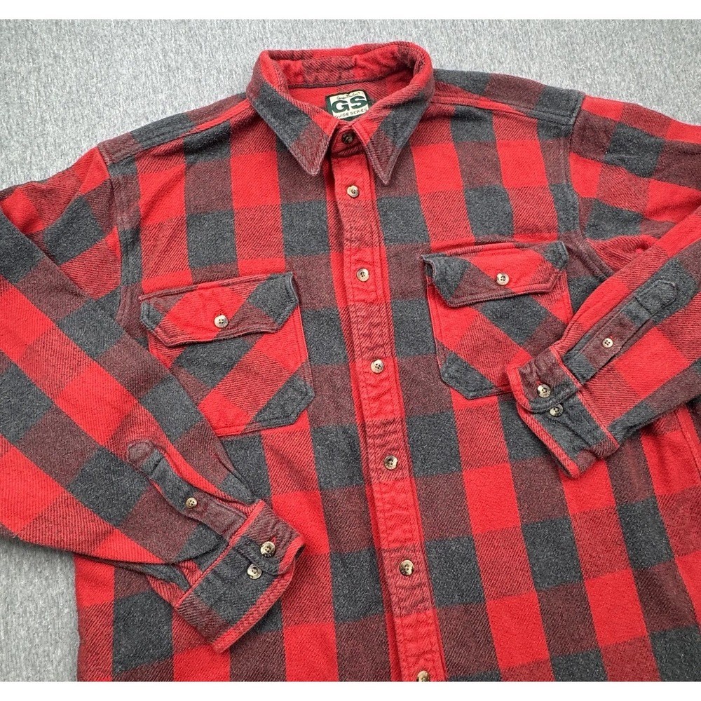 Gander Mtn Guide Series Heavy Flannel Shirt Shacket Sz XL Red Gray Plaid Lumber